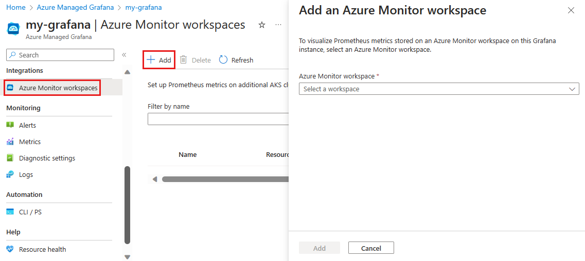 Screenshot von Grafana-Roles auf der Azure-Plattform.