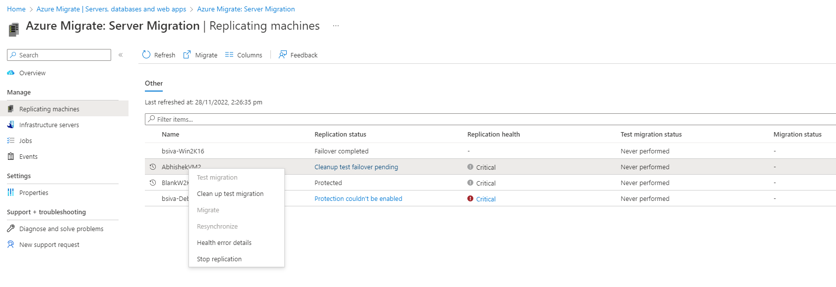 Screenshot: Option „Details zum Integritätsfehler“ auf dem Bildschirm „Replikationscomputer“