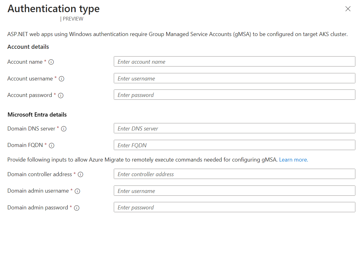 Screenshot der Registerkarte „gMSA-Konfiguration“.