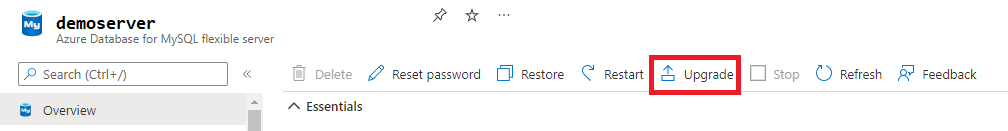 Screenshot: Upgrade eines flexiblen Azure Database for MySQL-Servers