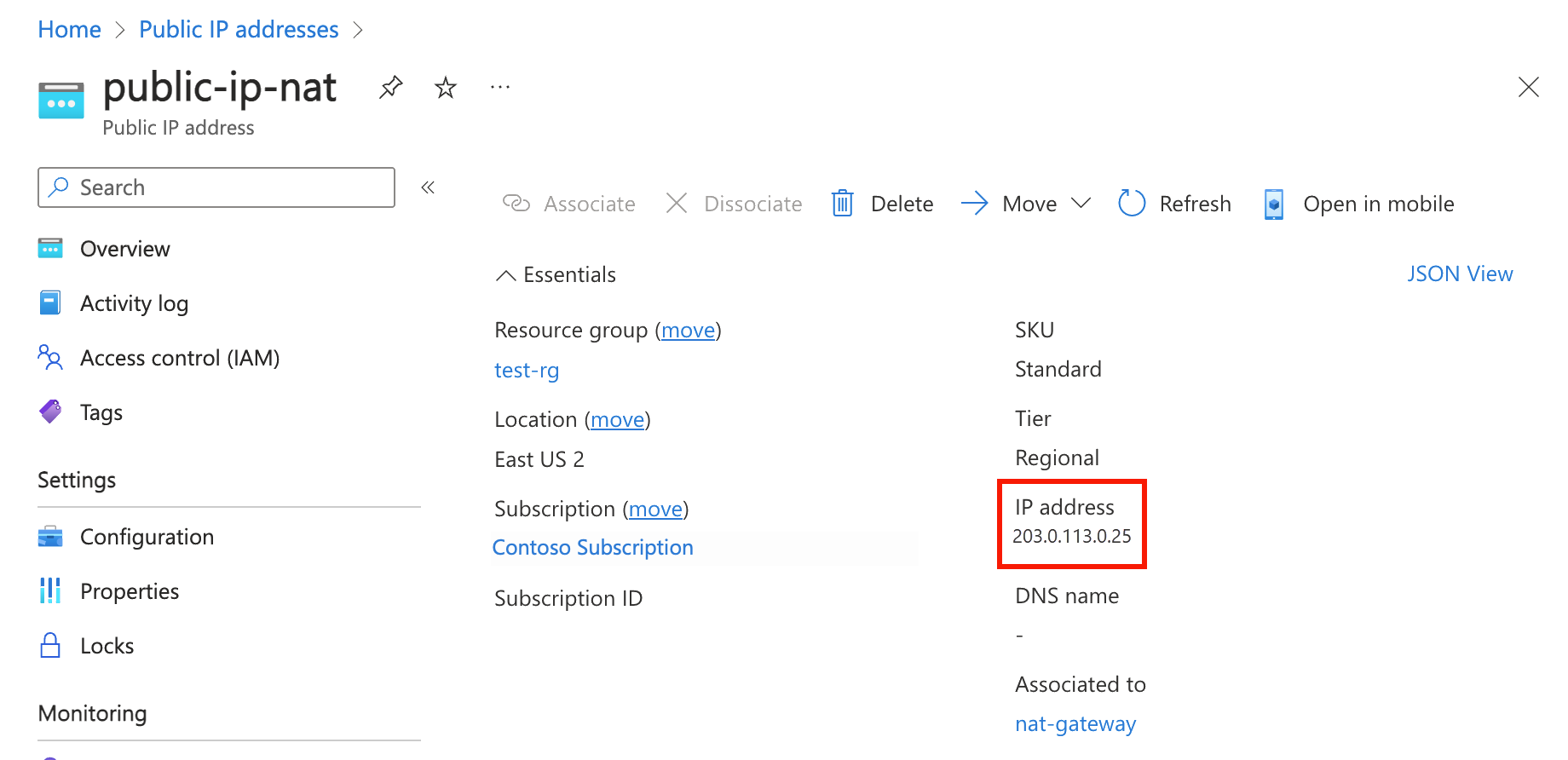 Screenshot: Öffentliche IP-Adresse des NAT-Gateways