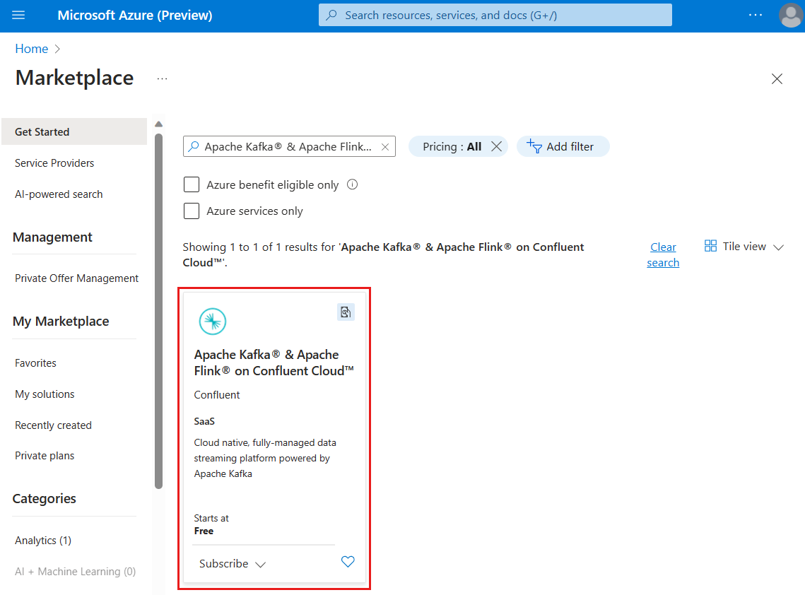 Suchen nach dem Azure Marketplace-Angebot