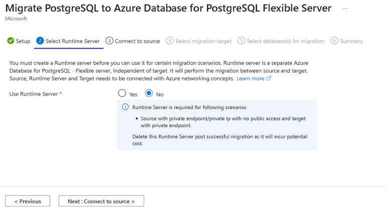 Screenshot: Registerkarte des Runtimeservers für die Migration