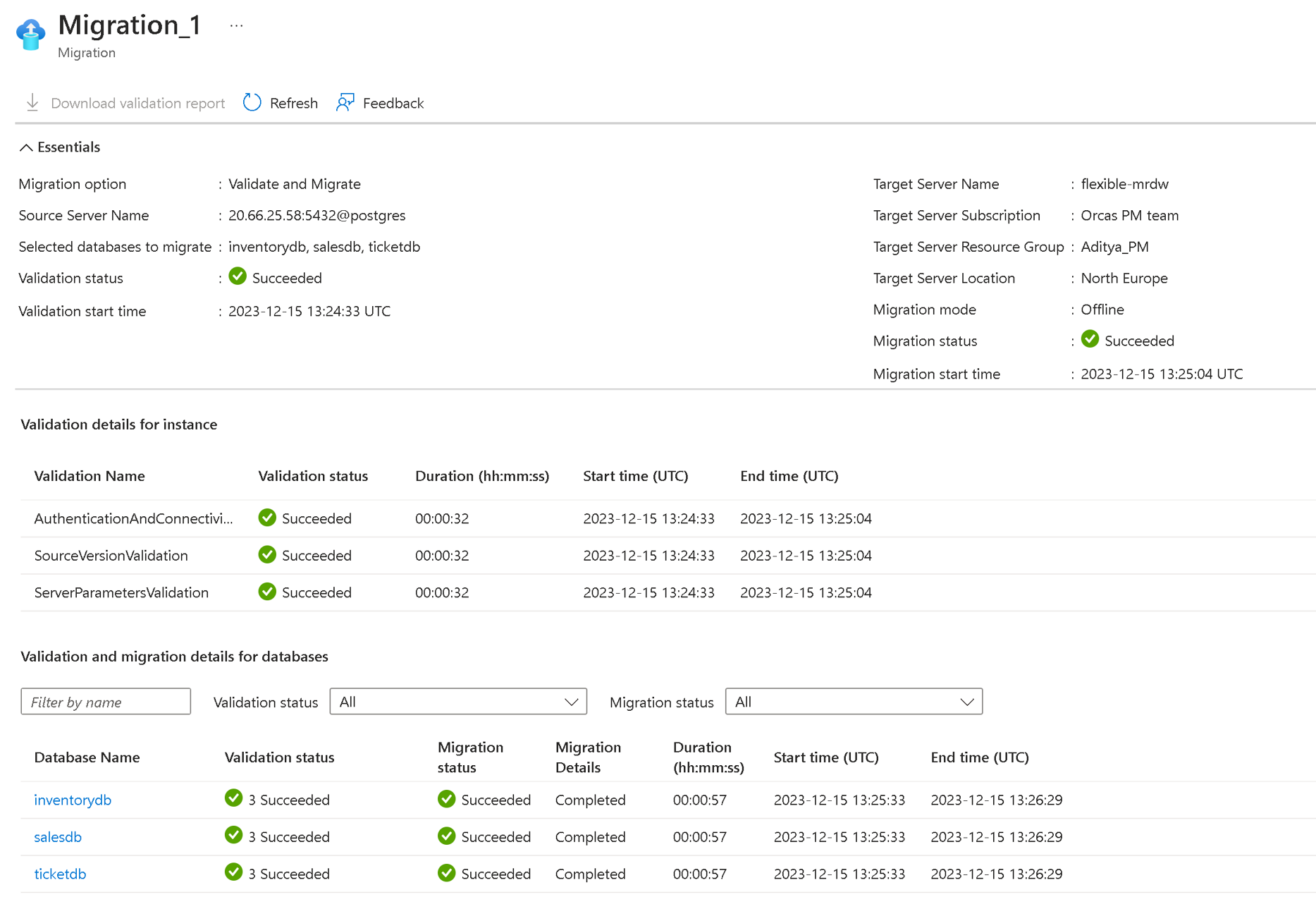 Screenshot: Details der Migration