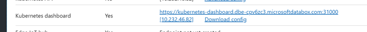 Screenshot: Kubernetes-Dashboard mit einem Link zum Herunterladen der Konfiguration