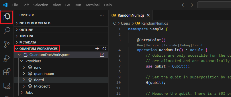 Screenshot von Visual Studio Code, der zeigt, wie der Bereich 