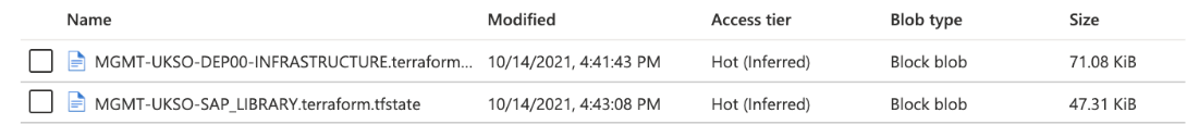 Screenshot that shows the control plane Terraform state files.