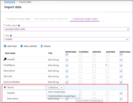 Vom Datenimport-Assistenten abgeleiteter Index