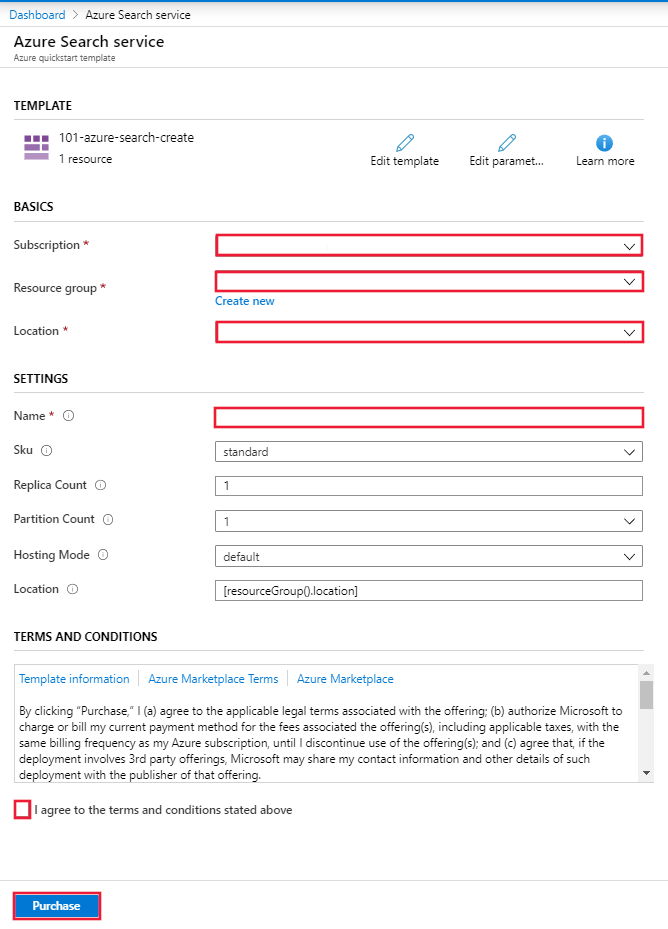 Darstellung der Vorlage im Azure-Portal