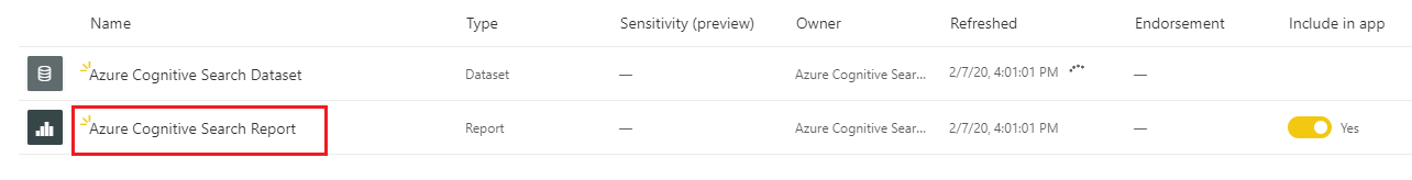 Screenshot, der zeigt, wie der Bericht auf der Seite „Datenaktualisierung“ ausgewählt wird.