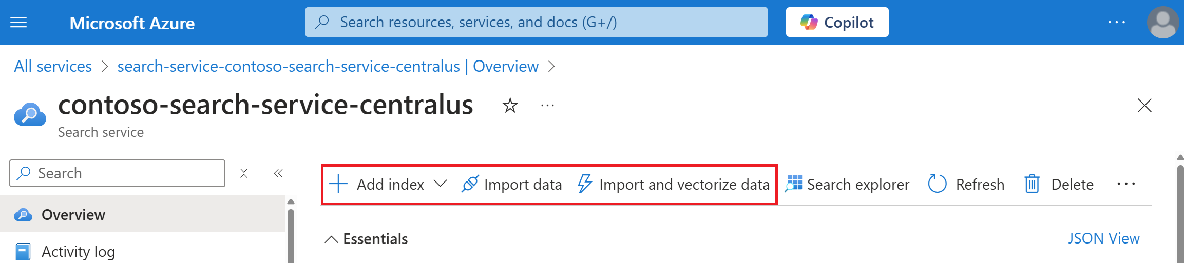 Screenshot: Optionen für „Index hinzufügen“