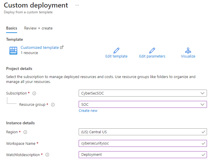 Screenshot: Bereitstellung der Watchlist in Azure