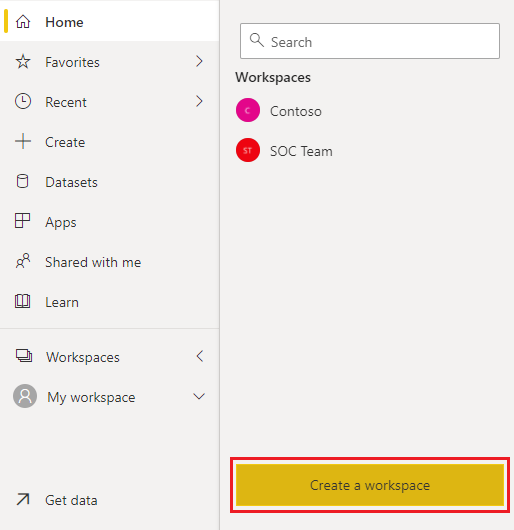 Screenshot: „Arbeitsbereich erstellen“ im Power BI-Dienst