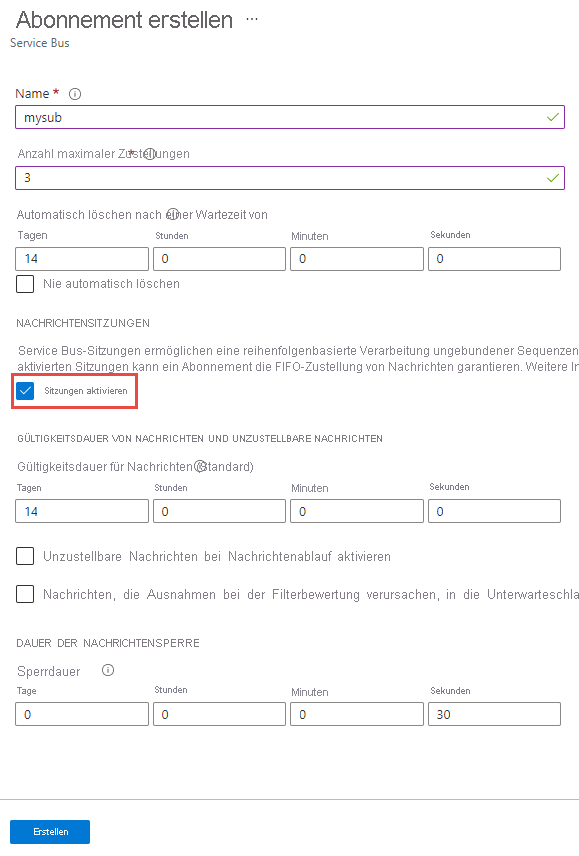 Enable session at the time of the subscription creation