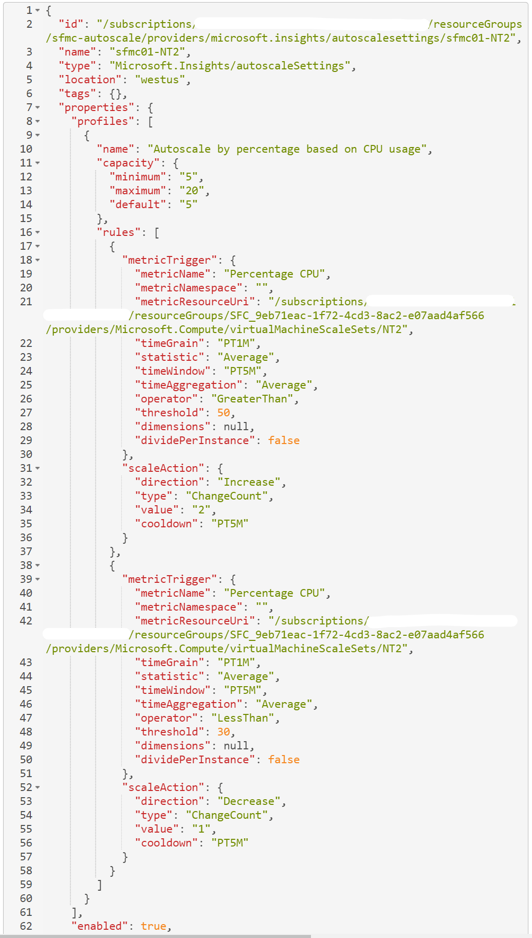 Beispieldetails für die automatische Skalierung für einen Knotentyp im Azure-Ressourcen-Explorer