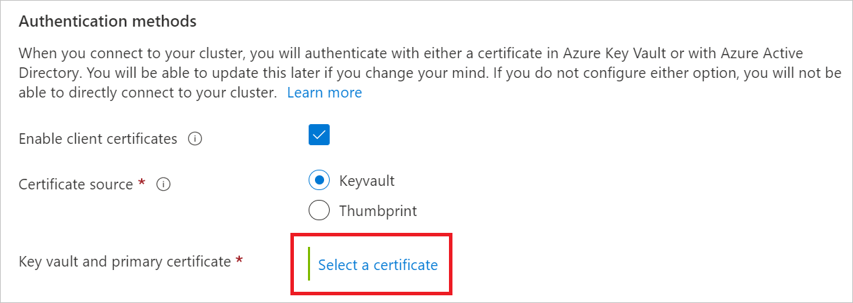 Screenshot: Schaltfläche „Zertifikat auswählen“ im Abschnitt „Authentifizierungsmethode“ der Einstellungen, PNG.