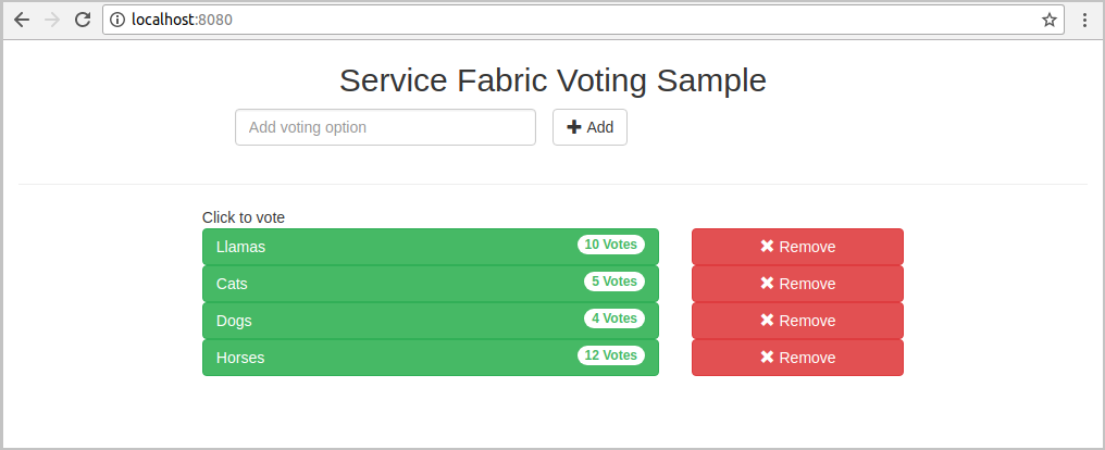 Azure Service Fabric-Beispiel „Voting“