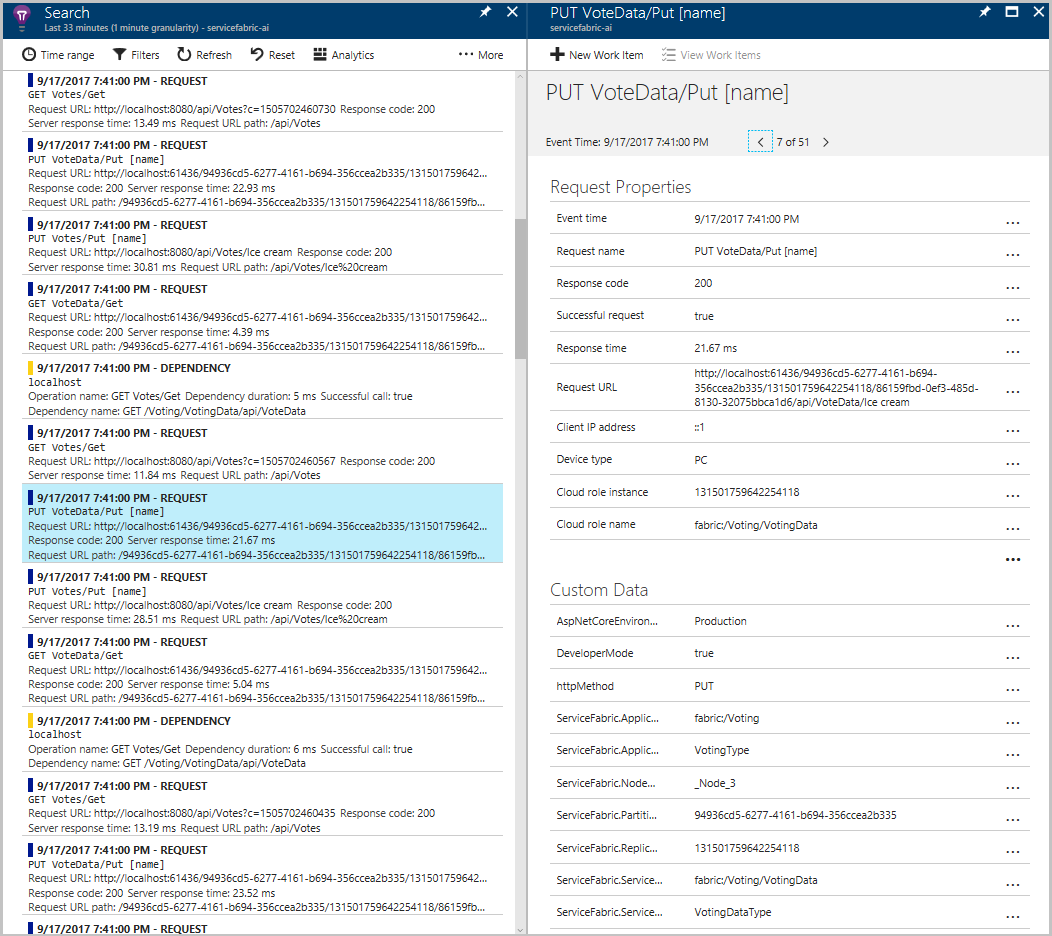 Screenshot: Application Insights Überwachungseinzelheiten.