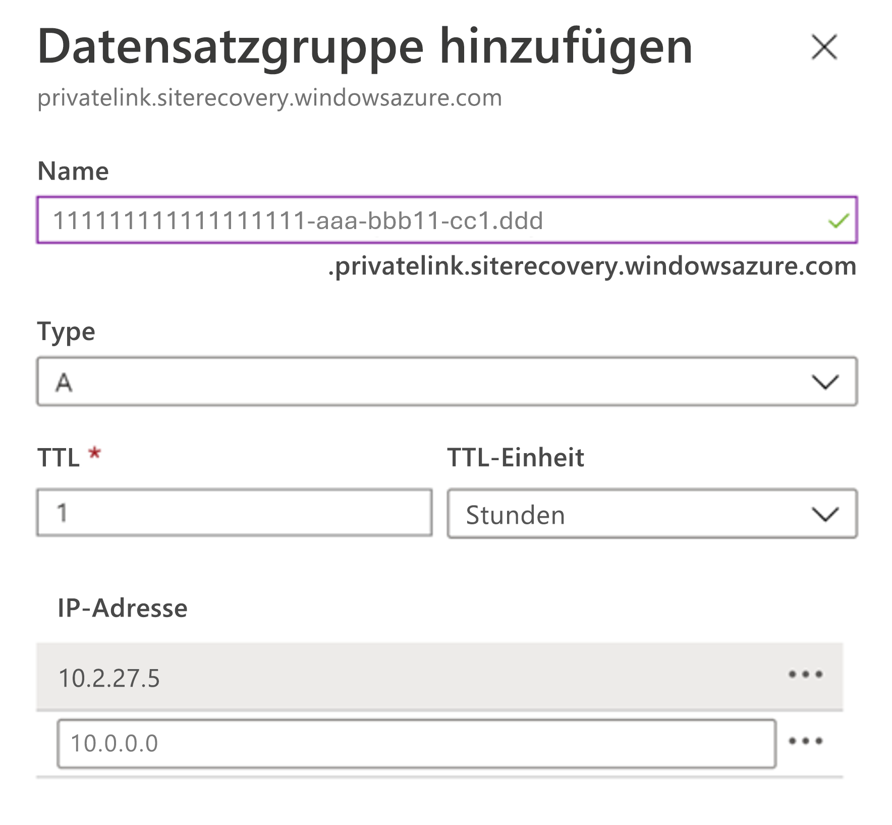 Screenshot der Seite „Datensatzgruppe hinzufügen“