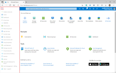 Screenshot of the Azure portal homepage showing the location of the Menu button in the browser.