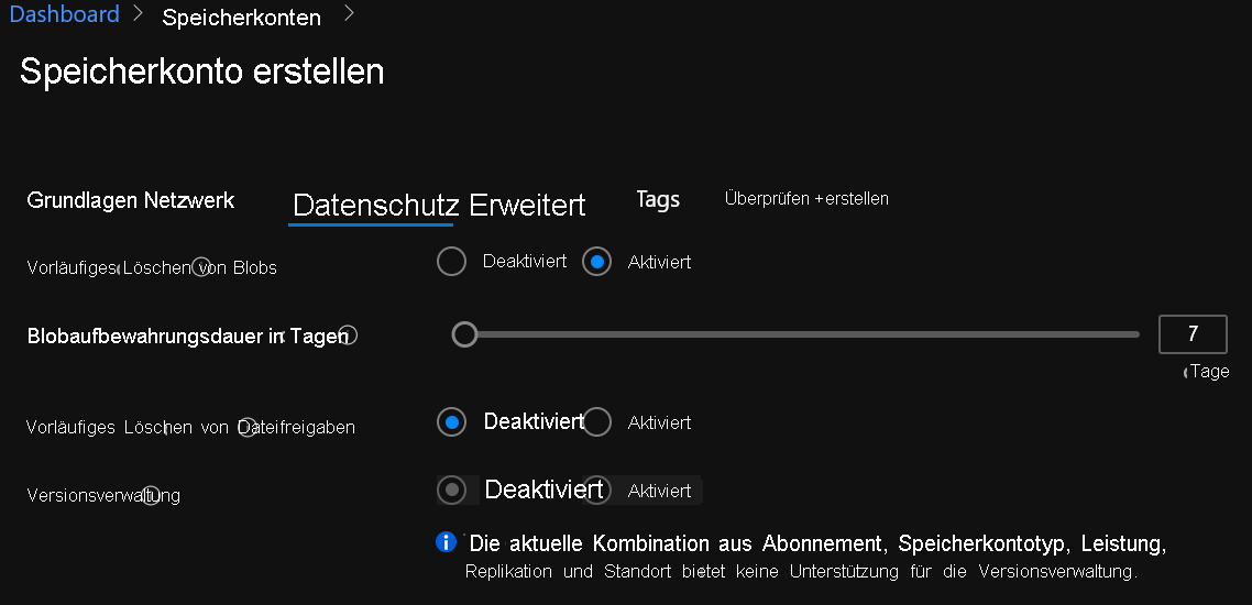 Zeigt die Datenschutzeinstellungen im Portal an.