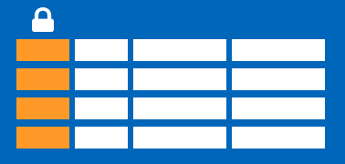 Diagramm einer schematische Tabelle, bei der die erste Spalte ein geschlossenes Vorhängeschloss und orangefarbene Zellen aufweist, während die Zellen in den anderen Spalten weiß sind