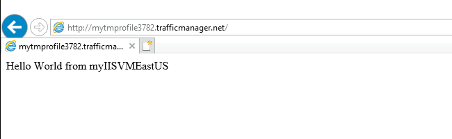 Screenshot, der das Traffic Manager-Profil in einem Webbrowser für USA, Osten zeigt.