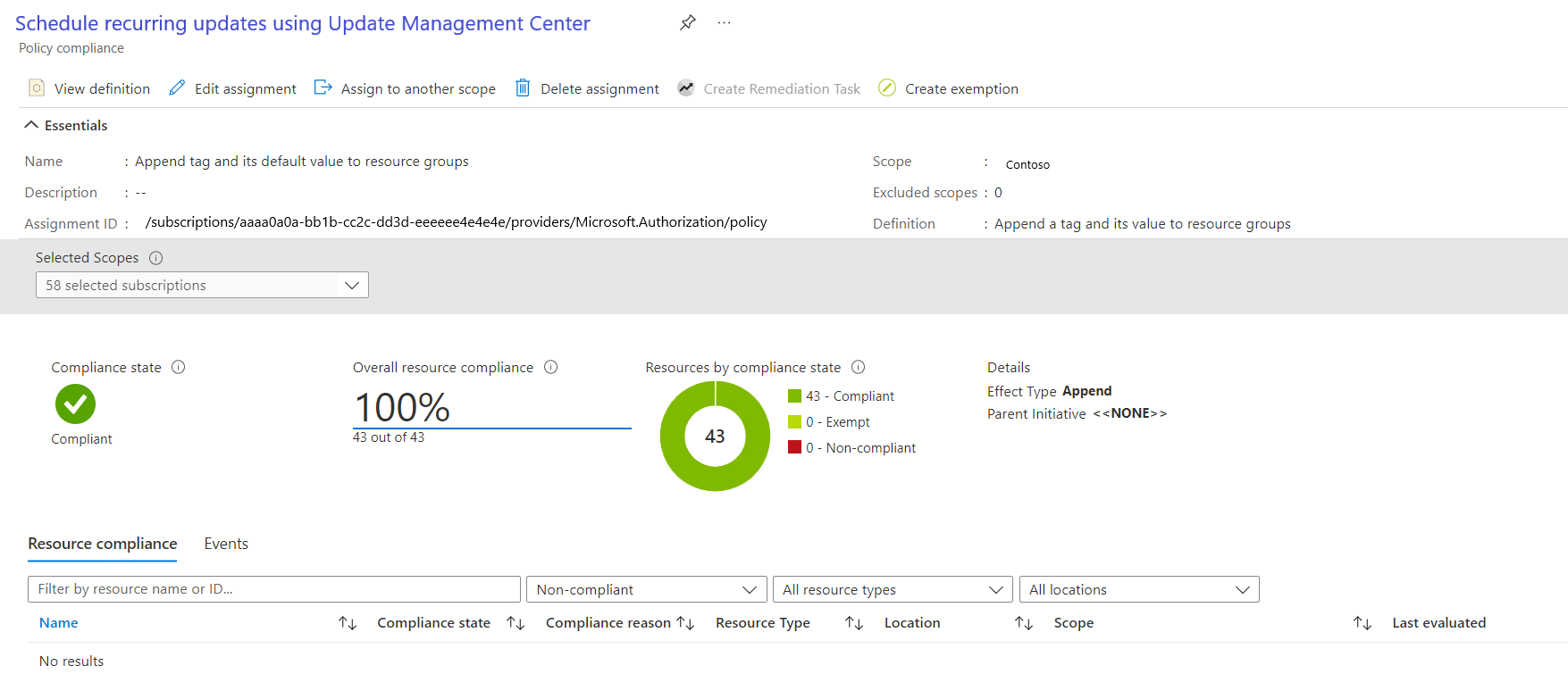 Screenshot der Details der Richtlinienkonformität.