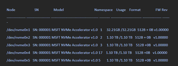 Screenshot der Anweisungen zum Identifizieren von NVMe-Datenträgern auf einer Linux-VM.