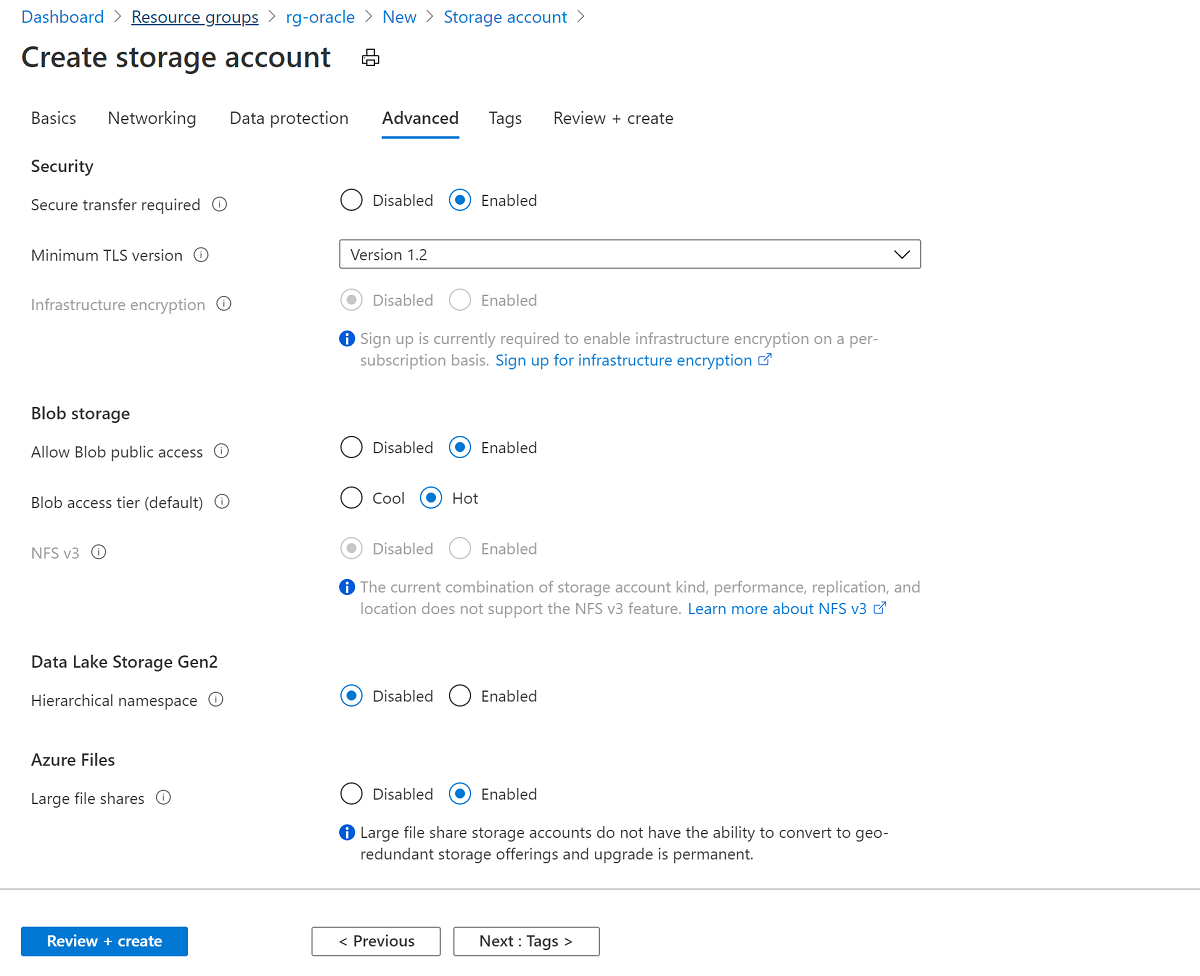 Screenshot: Registerkarte zur Aktivierung großer Dateifreigaben