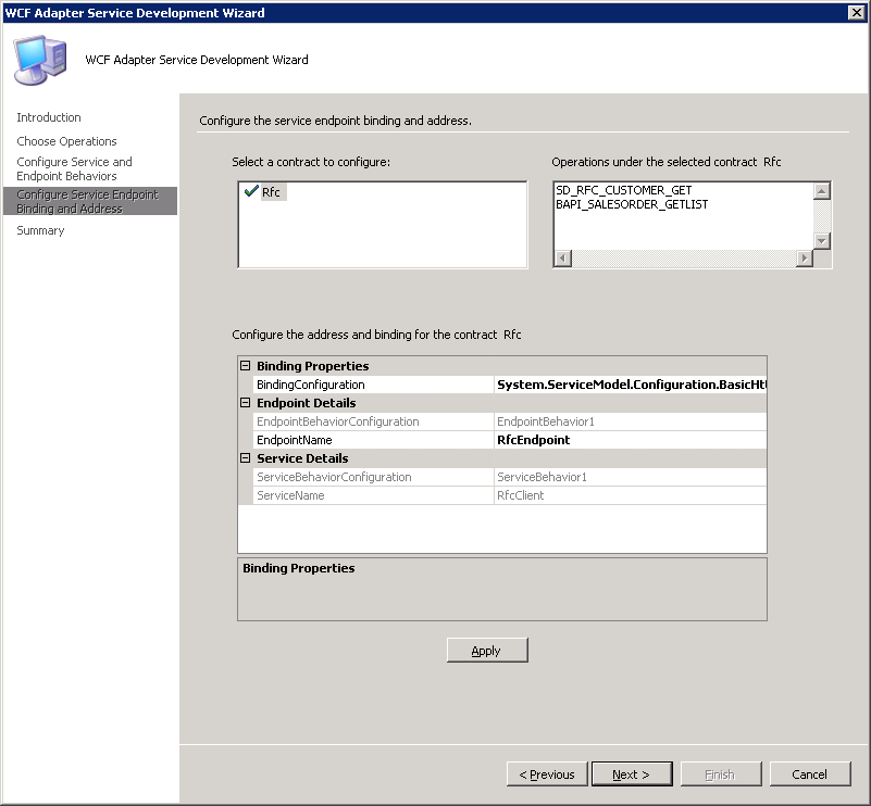 Konfigurieren der Dienstendpunktbindung und adresse