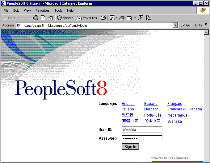 Abbildung, die die PeopleSoft-Anmeldeseite zeigt.