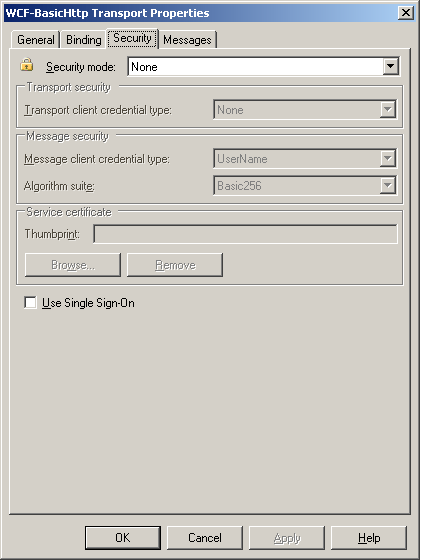 Registerkarte Sicherheit des WCF-BasicHttp Adapters