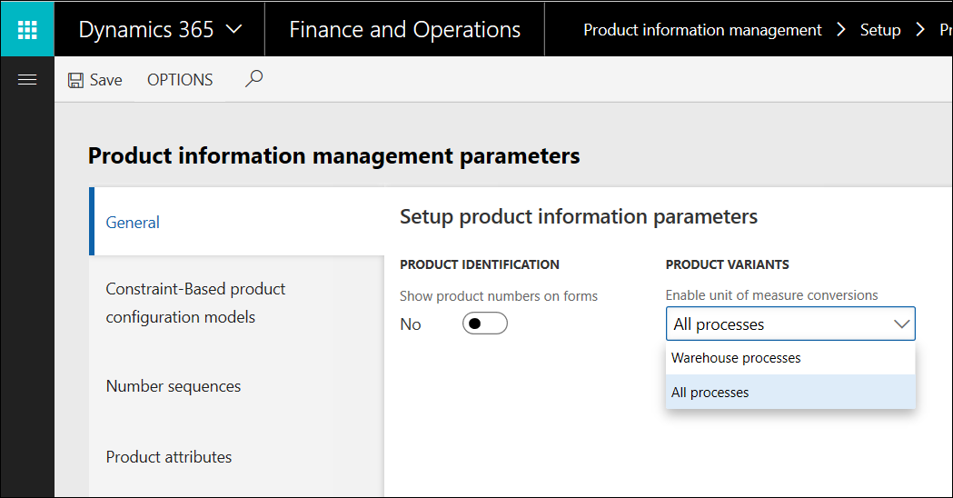 Aktivieren der Umrechnung von Maßeinheiten nach Produktvarianten auf der Seite „Parameter für Produktinformationsverwaltung“