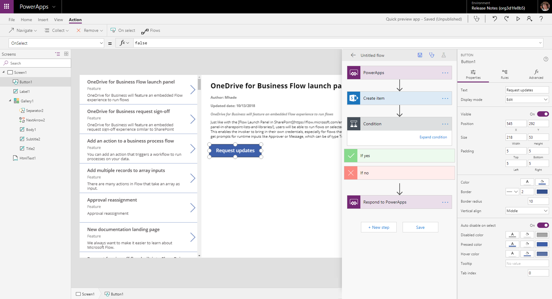 Erstellen in PowerApps Canvas Studio