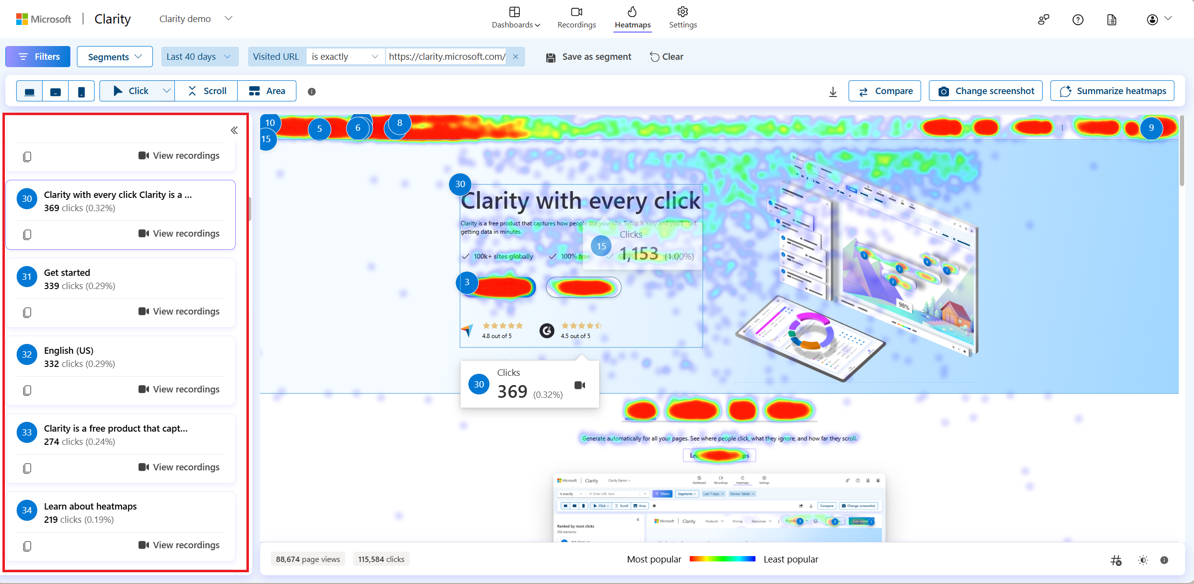 click maps left panel.