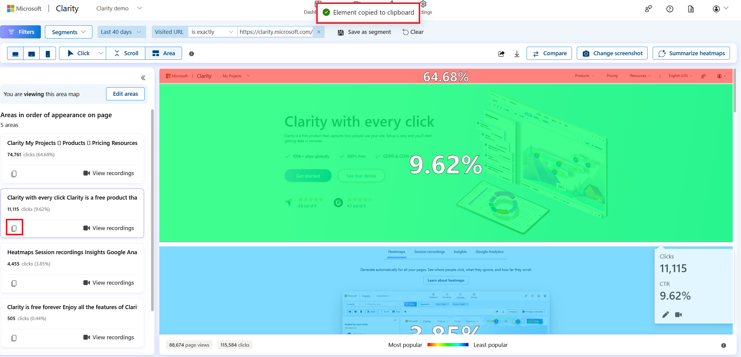 Copy element to clipboard in Area maps.