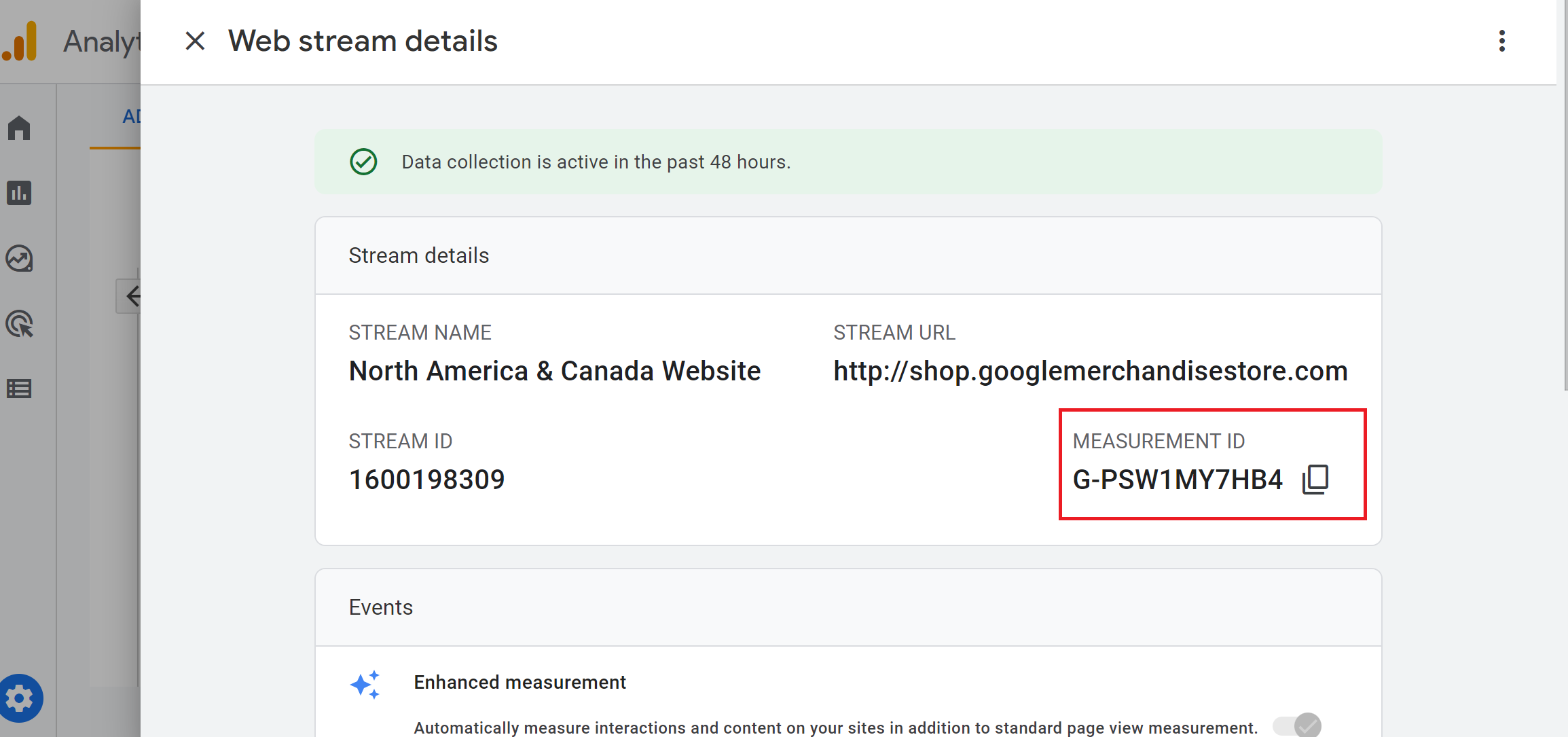 Google Analytics 4 measurement ID in web data streams.