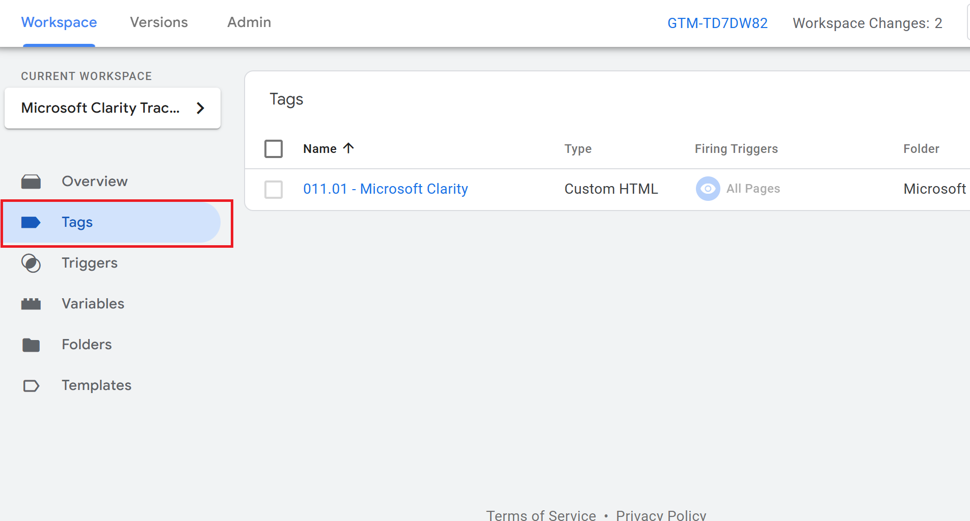  select clarity tag in google tag manager.