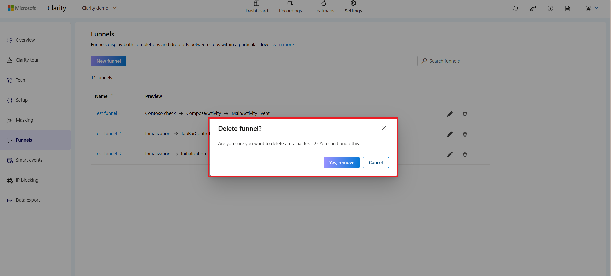 Select delete a funnel in SDK.