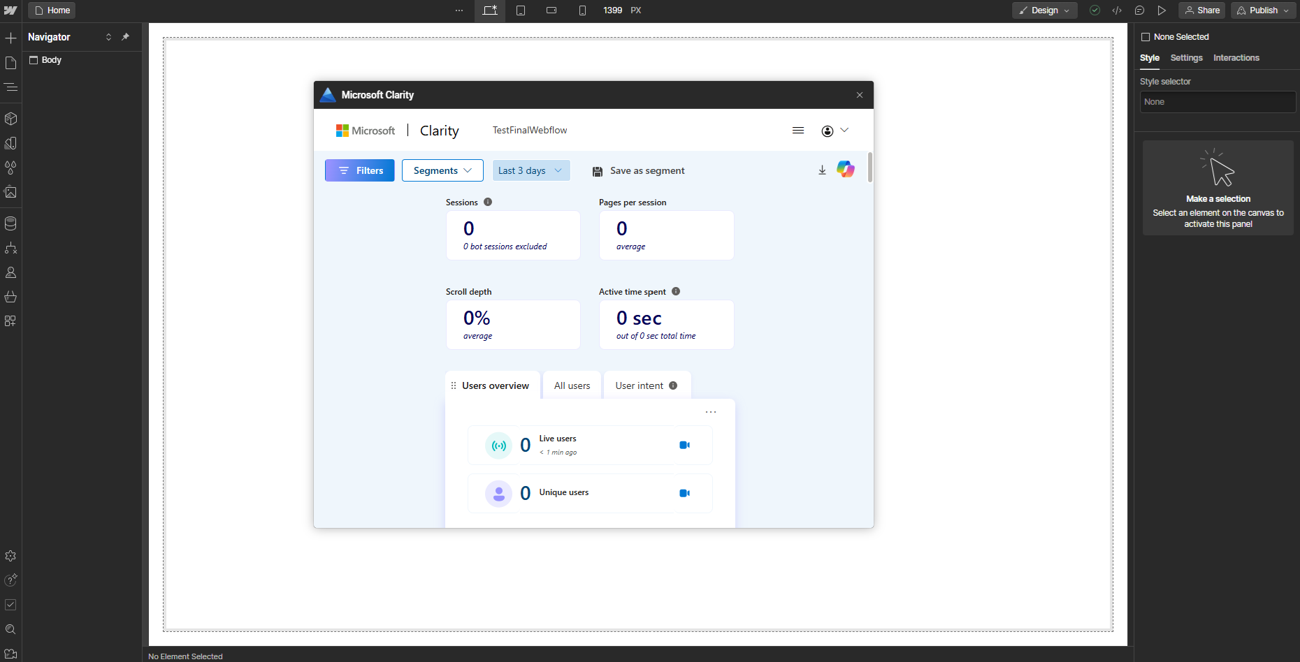 View clarity dashboard on webflow.