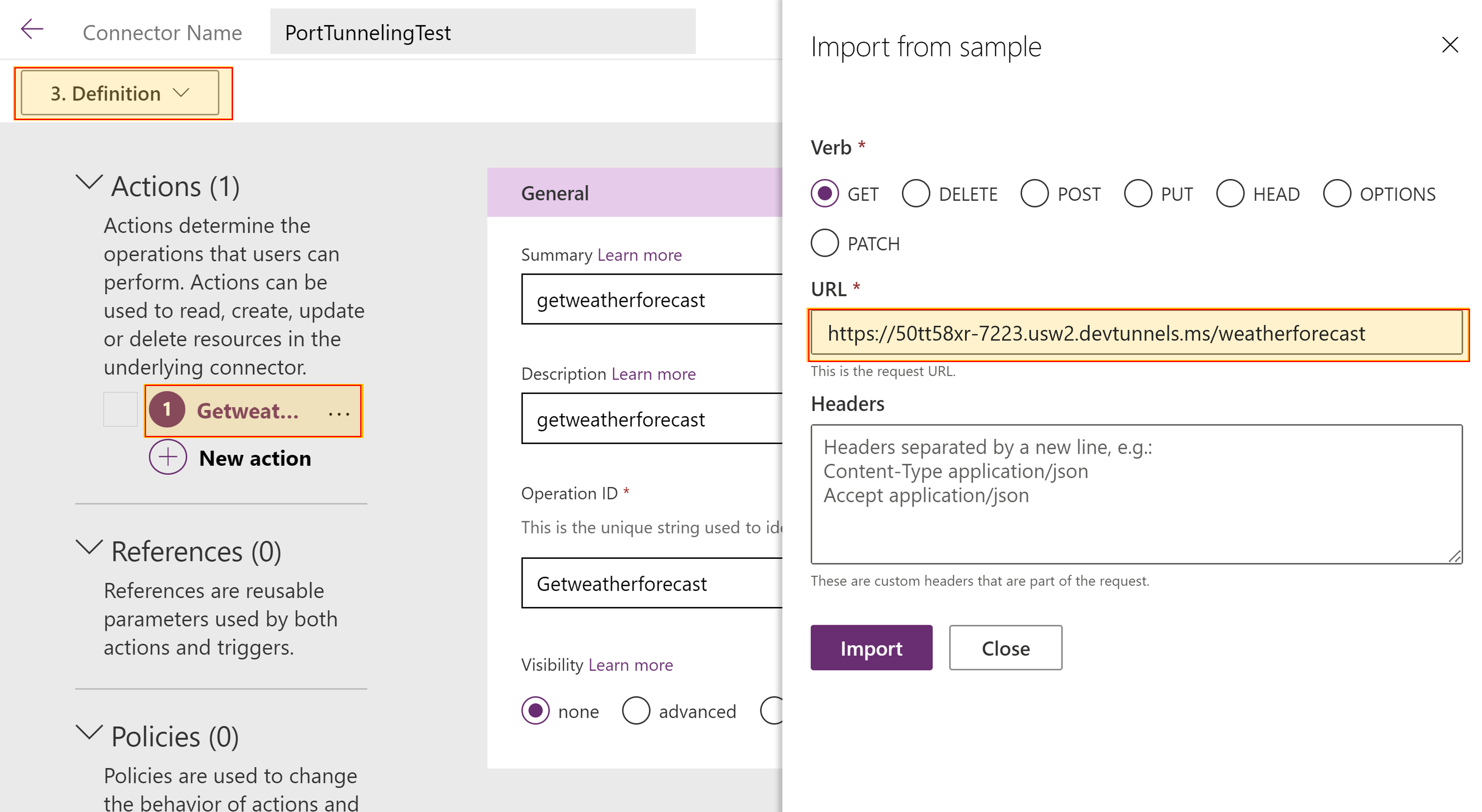 Screenshot der Registerkarte „Definition“.