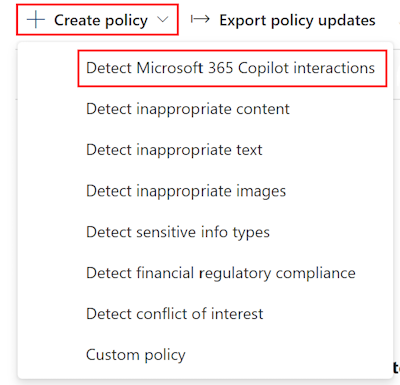 Erstellen Sie in Microsoft Purview-Kommunikationscompliance die Richtlinie Microsoft 365 Copilot Interaktionen erkennen.