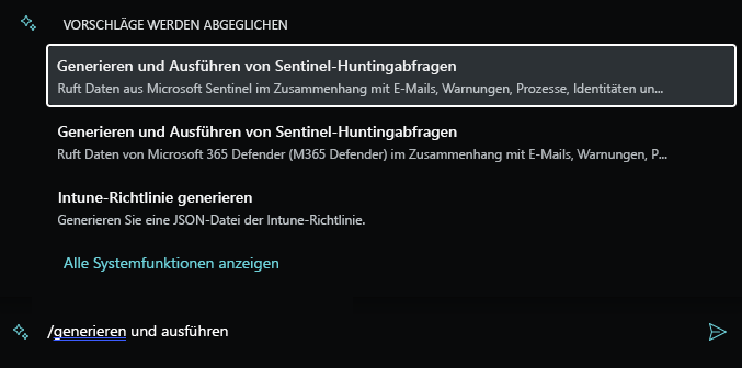 Screenshot: Vorgeschlagene Aufforderung zur Microsoft Sentinel Von Suchabfragen