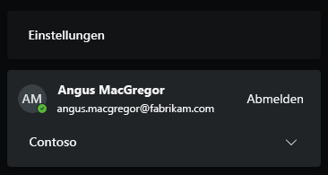 Screenshot: Wechsel des Fabrikam-Kontos zum Contoso-Mandanten
