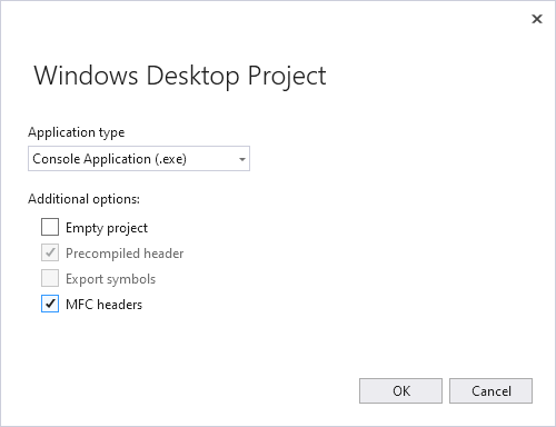 Screenshot des Windows Desktop Project-Assistenten in Visual Studios 2022.