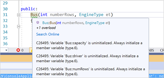 Screenshot einer Codeanalyse-QuickInfo.