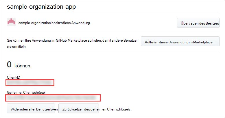 Screenshot: Details einer Oauth-App