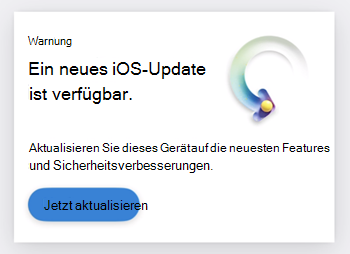 Screenshot eines Karte, der dem Benutzer mitteilt, dass ein iOS-Update verfügbar ist.