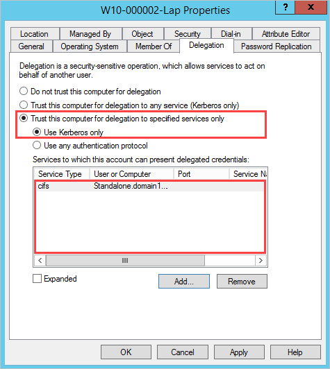 Unconstrained Kerberos delegation remediation.